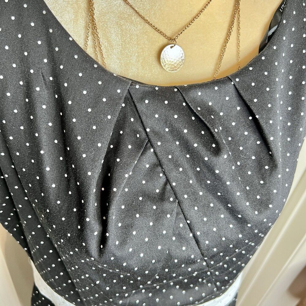 Liz Claiborne Sleeveless Dress Shift Sz 14 Black and White Polka Dot  Back Zip - Picture 3 of 9